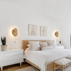 Irregular Wood Wall Sconce with Warm LED Halo Backlight for Bedroom