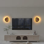 Irregular Wood Wall Sconce with Warm LED Halo Backlight for Bedroom