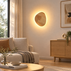 Irregular Wood Wall Sconce with Warm LED Halo Backlight for Bedroom