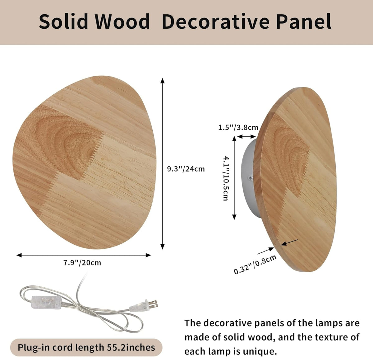 Irregular Wood Wall Sconce with Warm LED Halo Backlight for Bedroom
