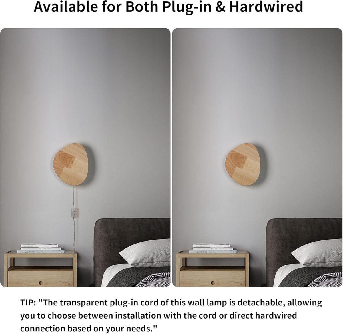 Irregular Wood Wall Sconce with Warm LED Halo Backlight for Bedroom