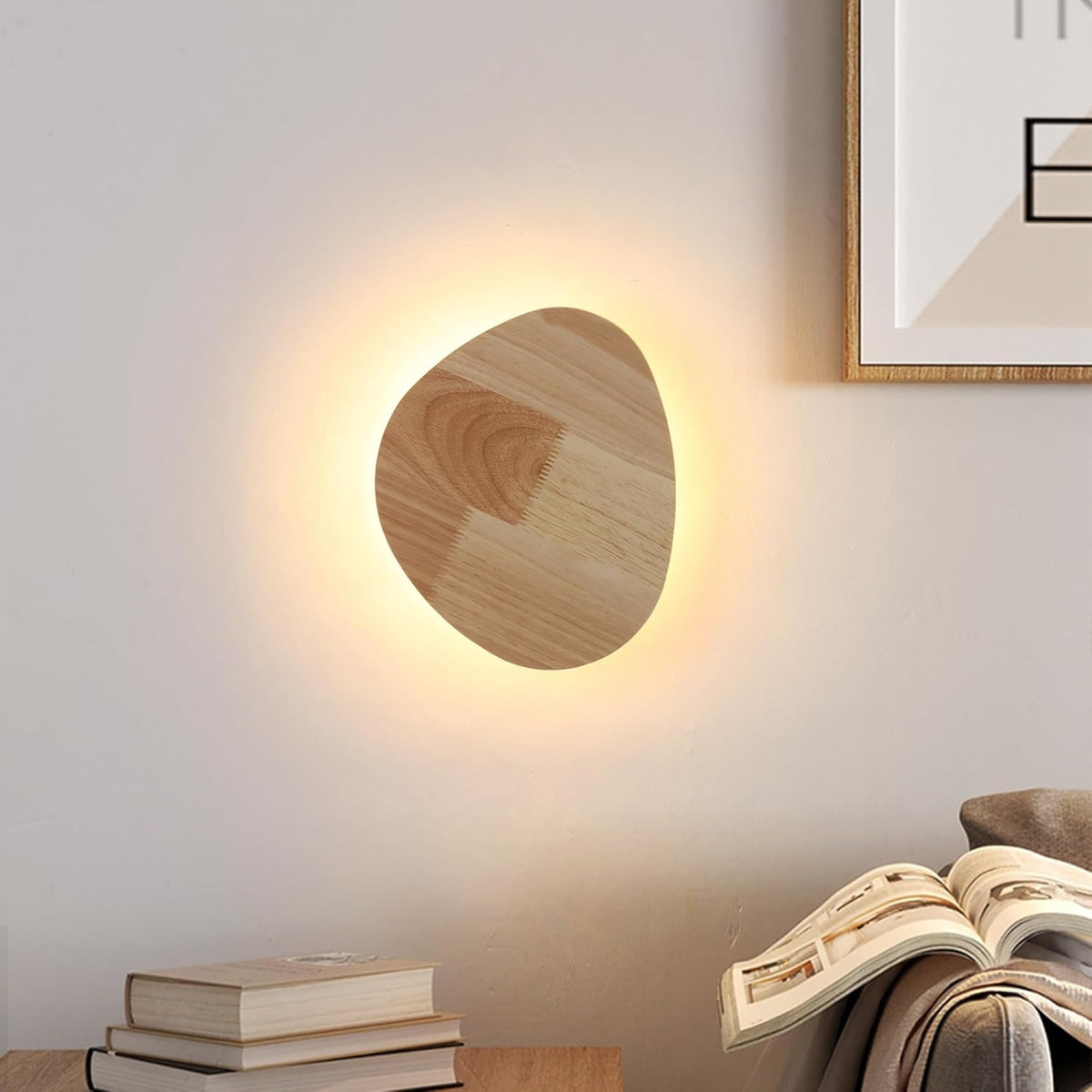 Round Wood LED Backlit Wall Sconce, 11.8 in