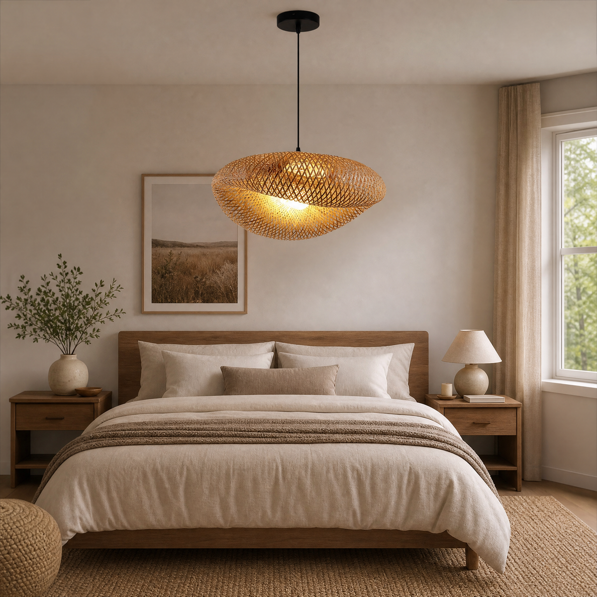 Natural Bamboo Bird Nest Pendant Lamp for LivingRoom