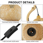 Bamboo Rattan Wall Sconce with Wooden Arm for Bedroom