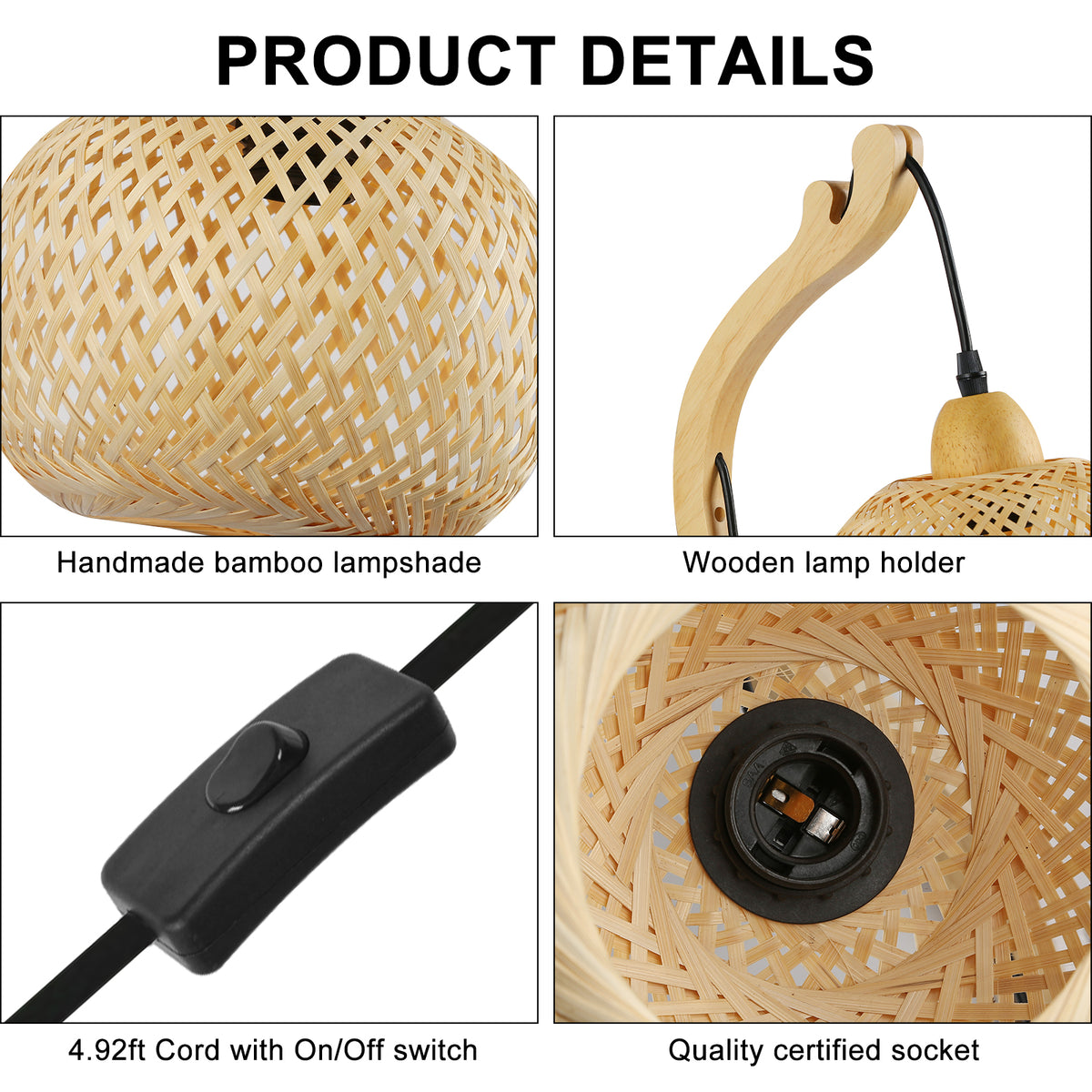 Bamboo Rattan Wall Sconce with Wooden Arm for Bedroom