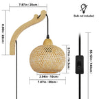Bamboo Rattan Wall Sconce with Wooden Arm for Bedroom