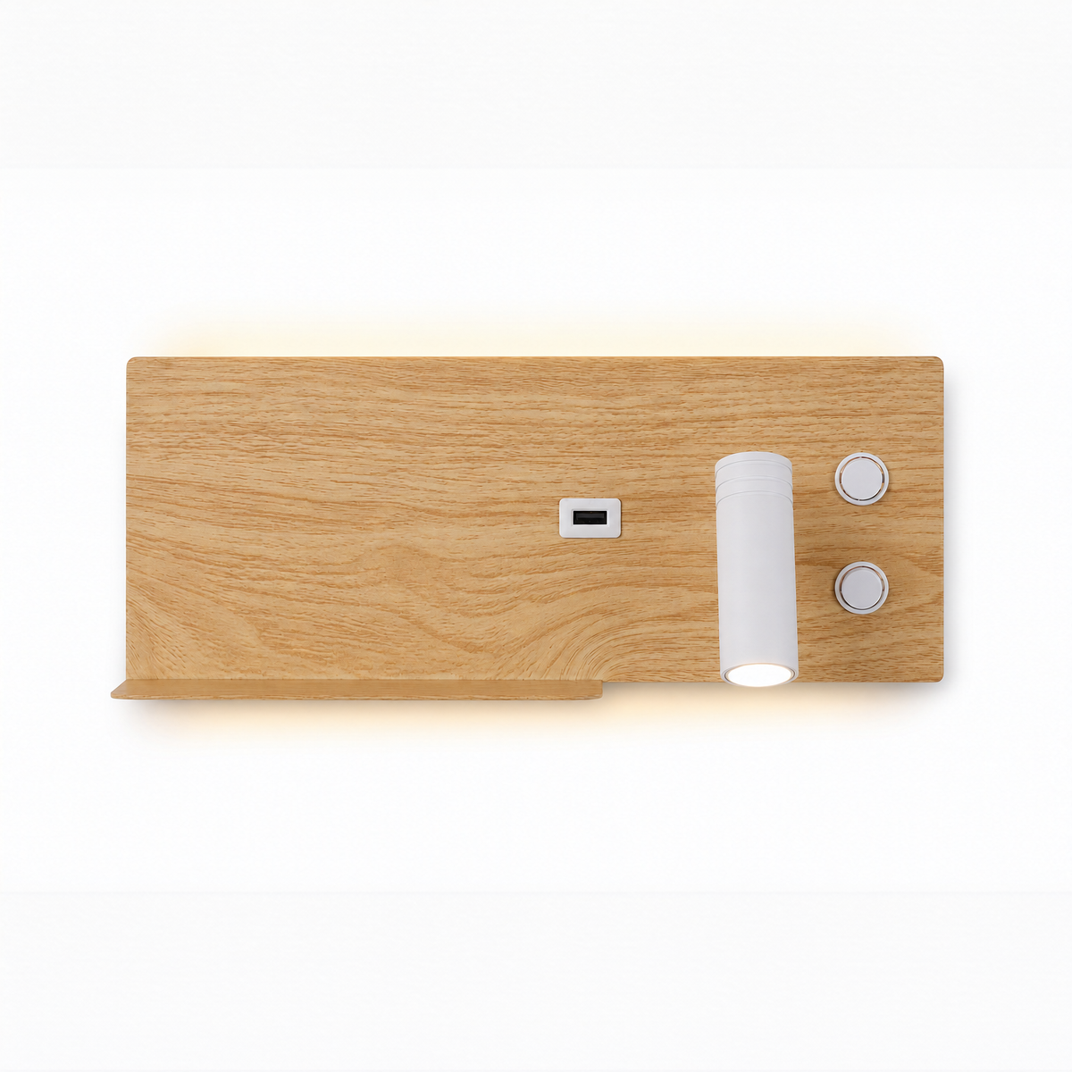 Wood-Look Wall Light with USB Plug and Right Reading Head