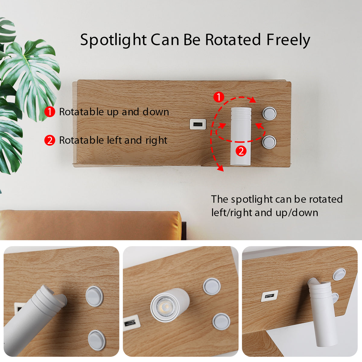 Wall-Mounted Reading Lights with USB and Dual LED Lighting