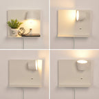 White Articulating Wall Light with Shelf and USB Port for Bedroom