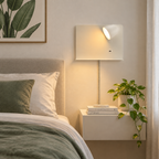 White Articulating Wall Light with Shelf and USB Port for Bedroom