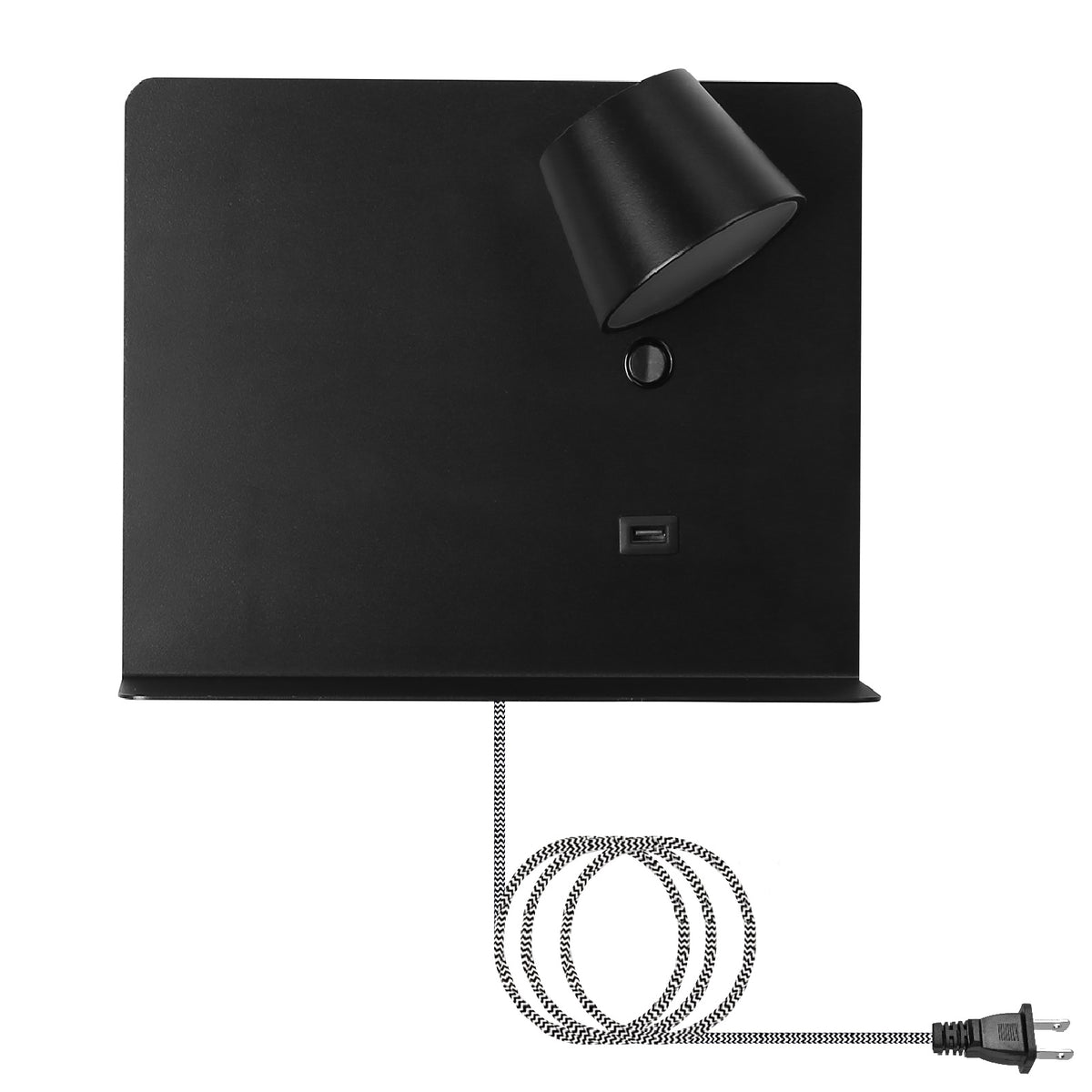 White Articulating Wall Light with Shelf and USB Port for Bedroom