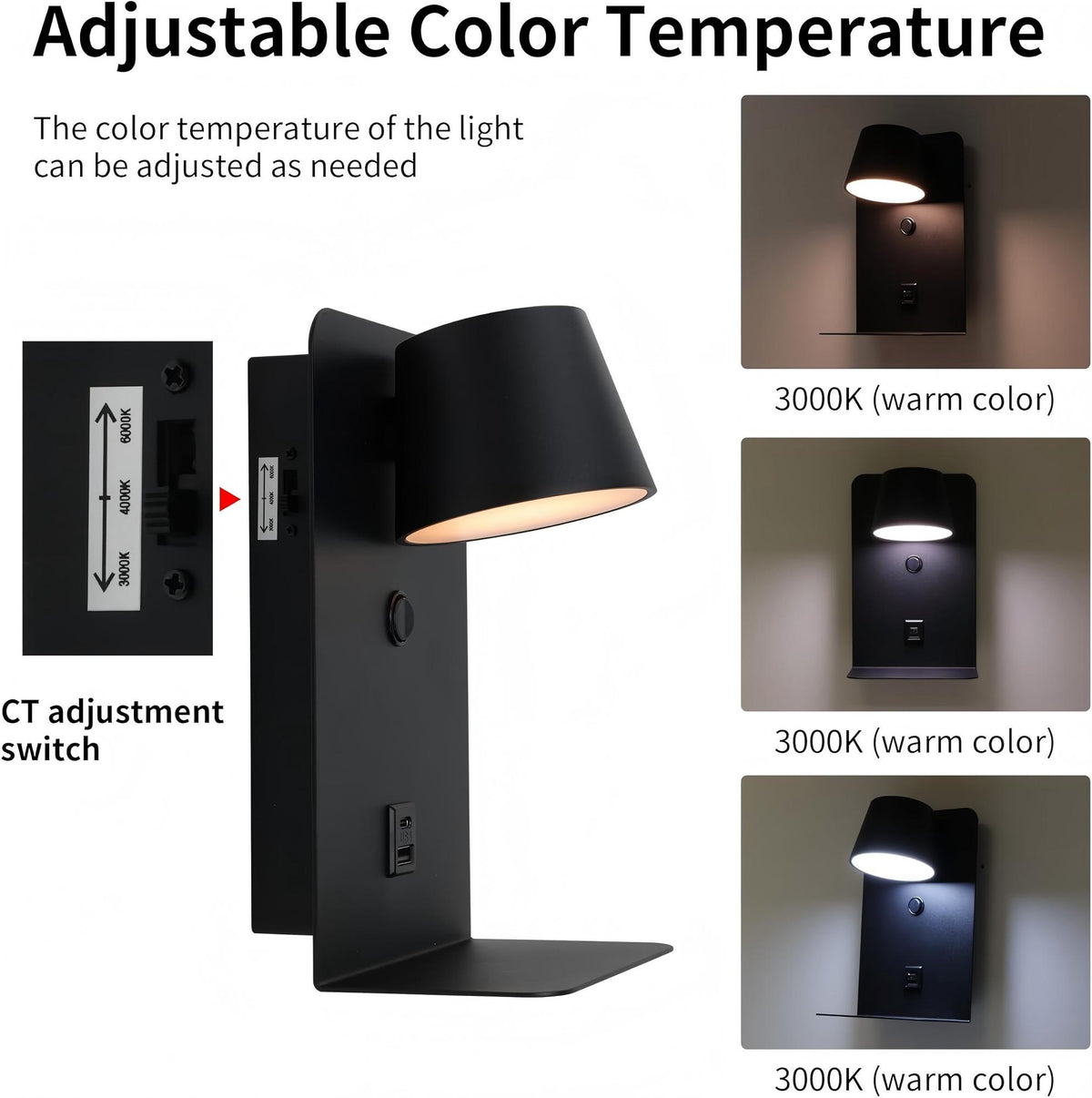 CCT Bedside Reading Sconce with Shelf for Reading nook