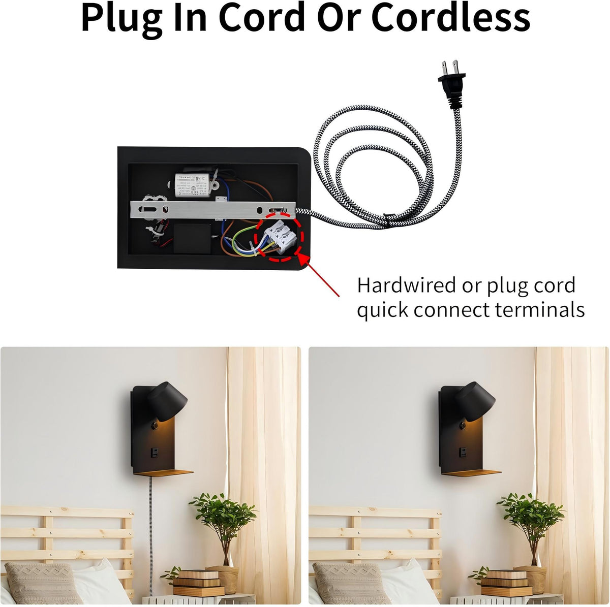 CCT Bedside Reading Sconce with Shelf for Reading nook