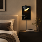 Black Plug-In LED Wall Sconce with Shelf and USB Port for Bedroom