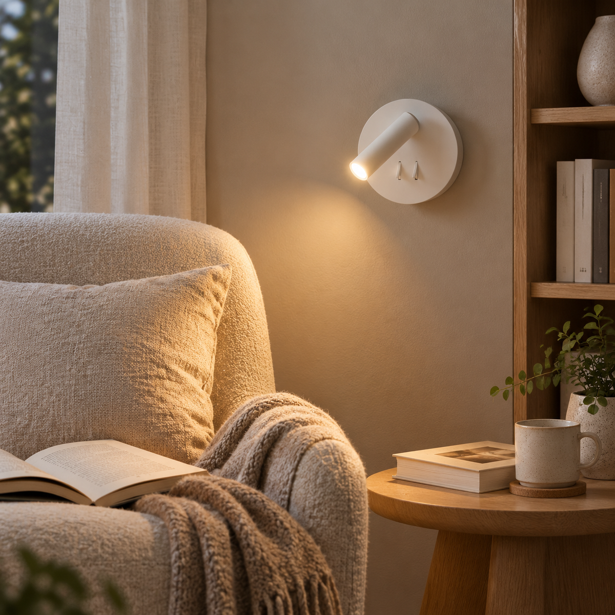 White Bedside Reading Sconce with Adjustable Spot for Bedroom