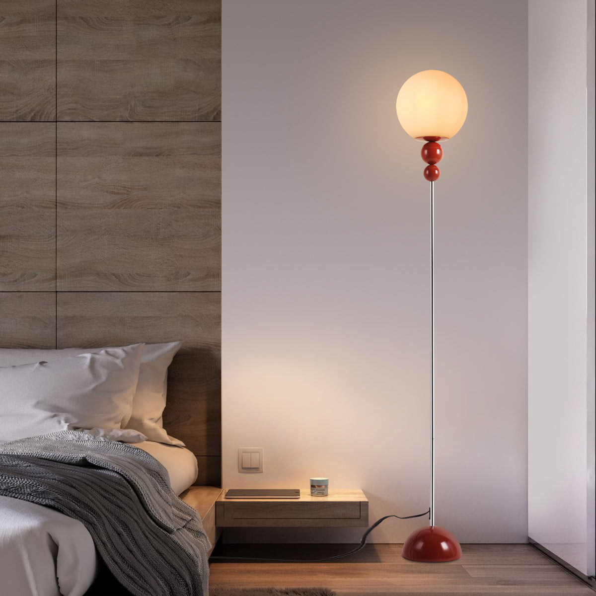 Mid-Century Modern Red Floor Light for Bedroom
