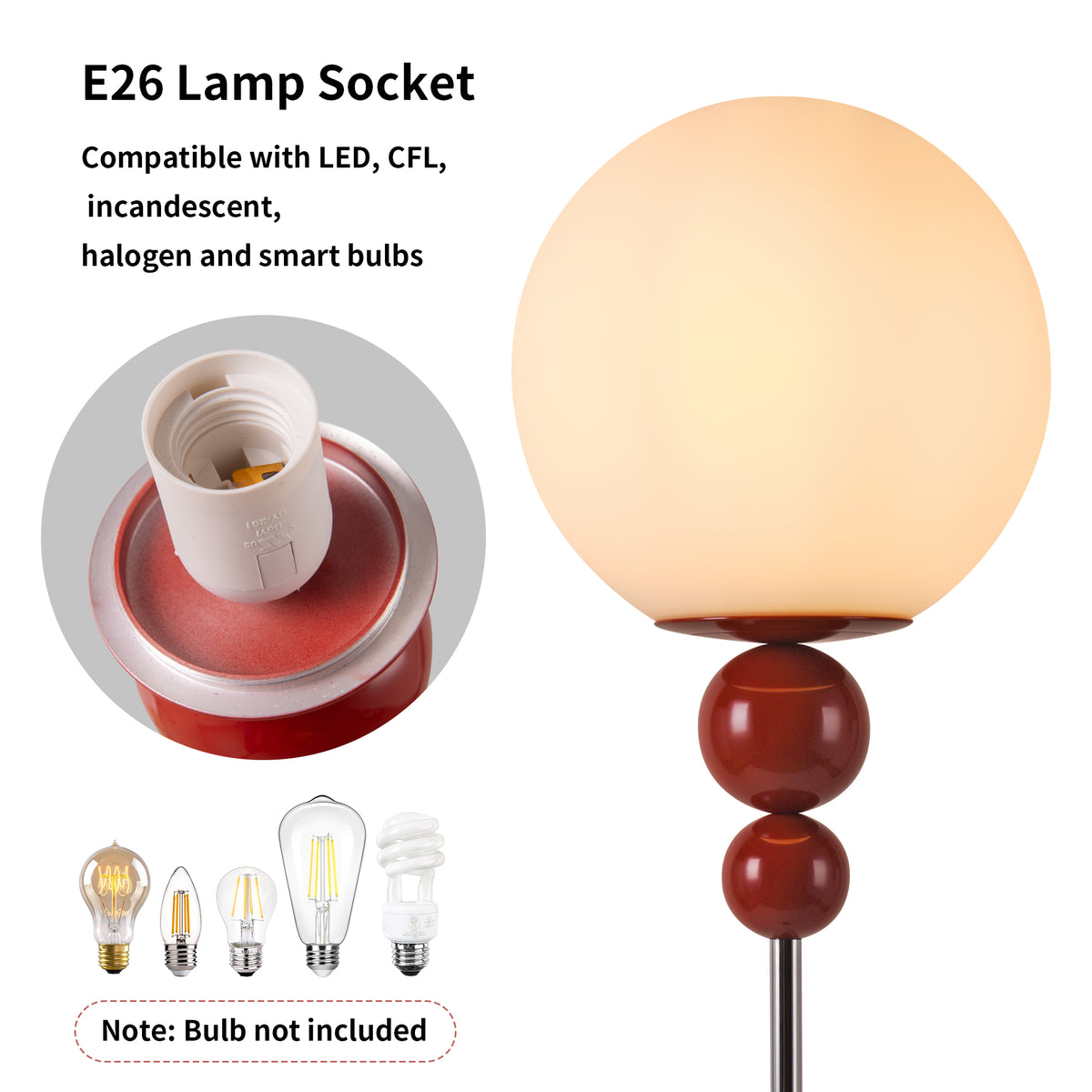 Mid-Century Modern Red Floor Light for Bedroom