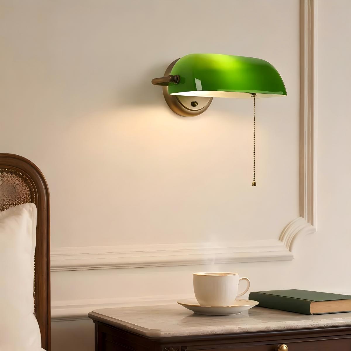 Green Mid Century Modern Sconce with Brass Arm