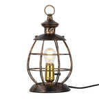 Vintage Brass Lantern Table Lamp with Metal Cage Shade product image