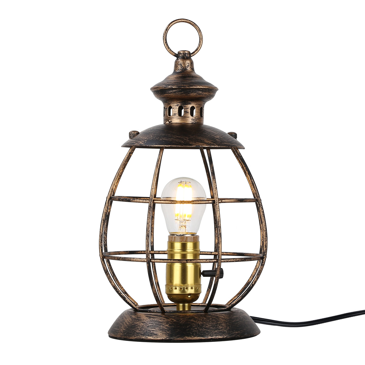 Vintage Brass Lantern Table Lamp with Metal Cage Shade product image