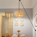 Woven Bamboo Dome Plug-In Pendant Light