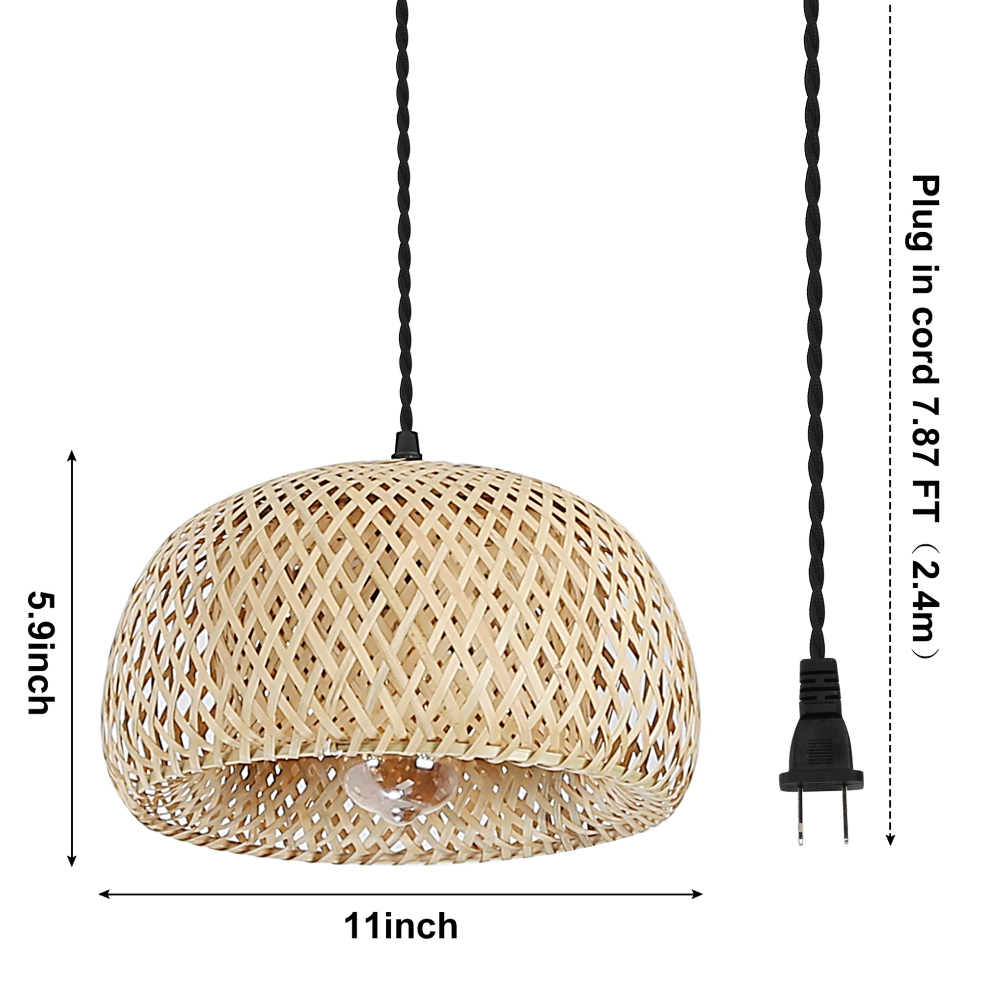 Woven Bamboo Dome Plug-In Pendant Light
