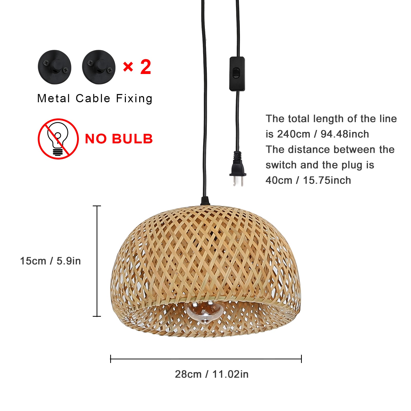 Woven Bamboo Dome Plug-In Pendant Light