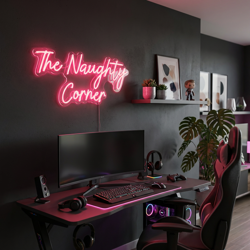 The Naughty Corner LED Neon Sign, Custom Home Bar Art Wall Decor, Party Window Living Room Decor