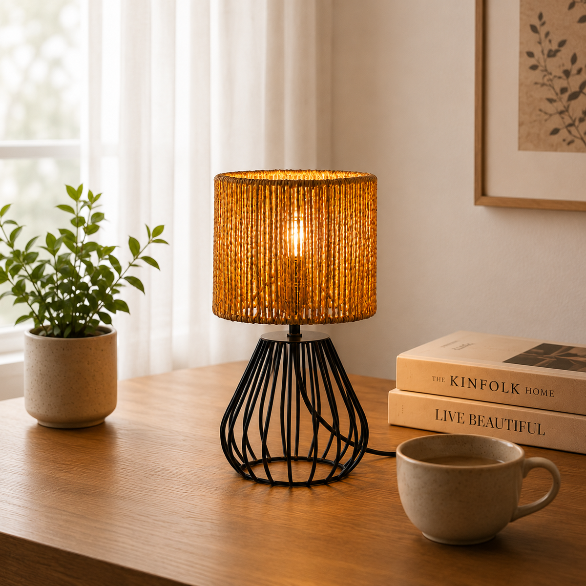 Woven Rattan Table Lamp for Living Room