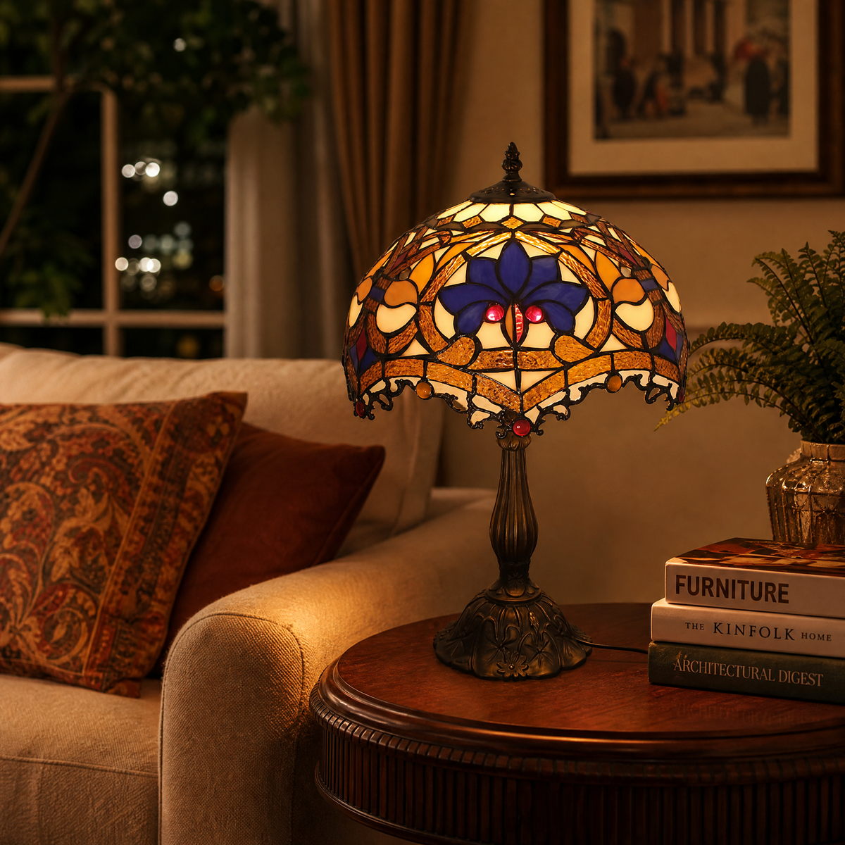 Make a bedside or side table feel inviting with a butterfly lamp inspired by classic Tiffany designs. 