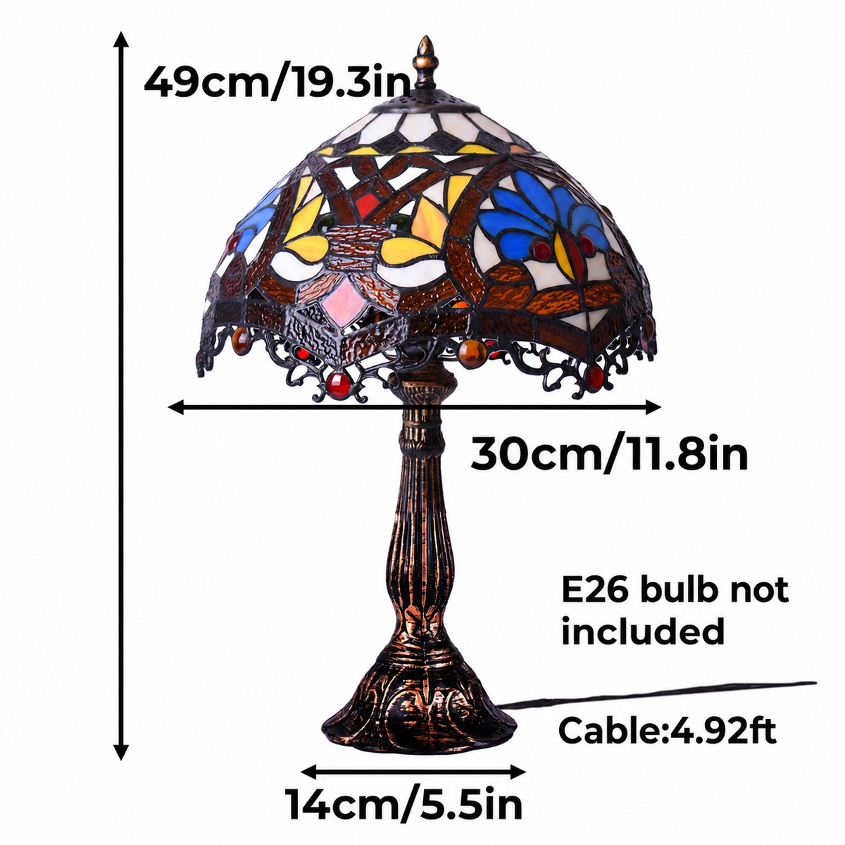 Vintage Tiffany-Style Glass Table Lamp for Living Room