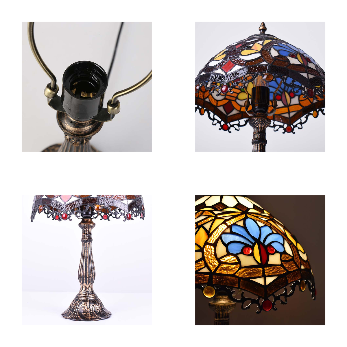 Vintage Tiffany-Style Glass Table Lamp for Living Room