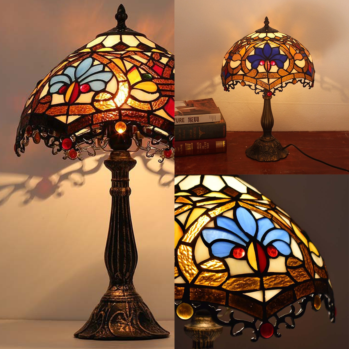 Vintage Tiffany-Style Glass Table Lamp for Living Room