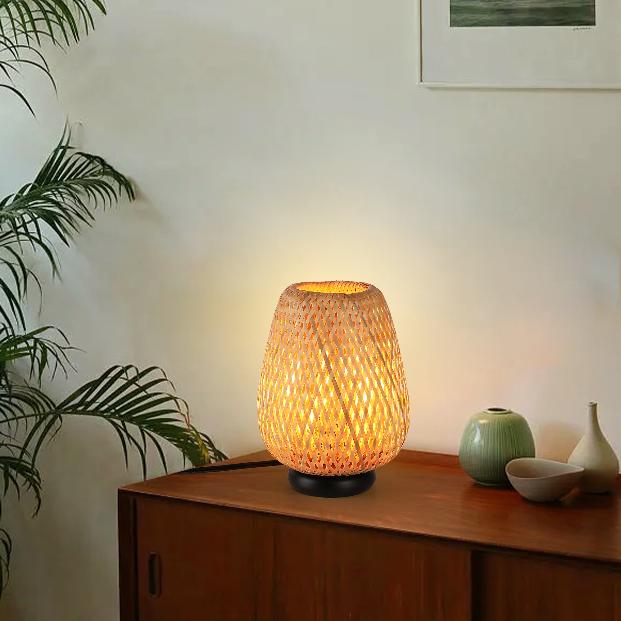 Woven Rattan Table Lamp for Bedroom & Living Room