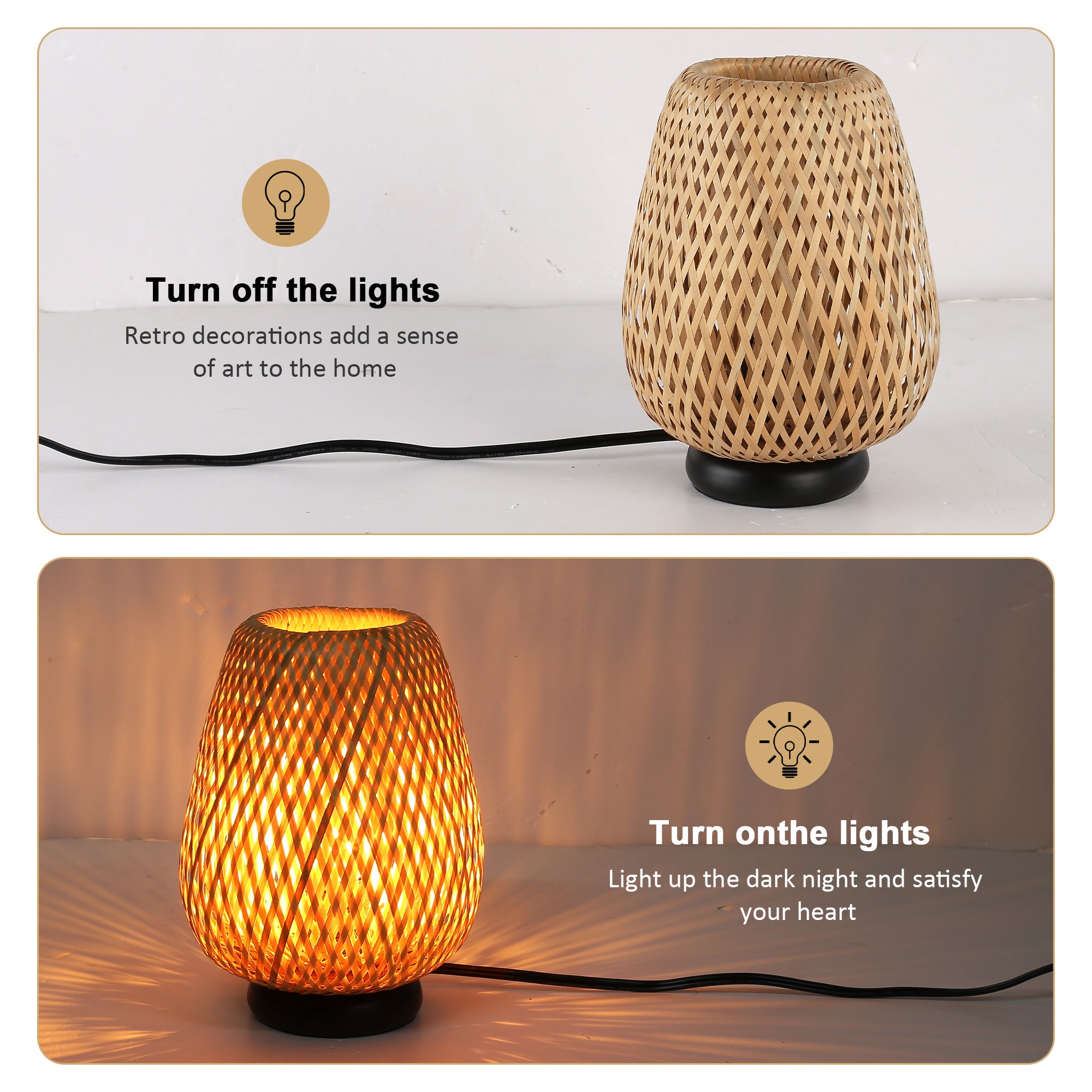 Woven Rattan Table Lamp for Bedroom & Living Room