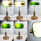 Green Banker's Desk Lamp with Pull Chain