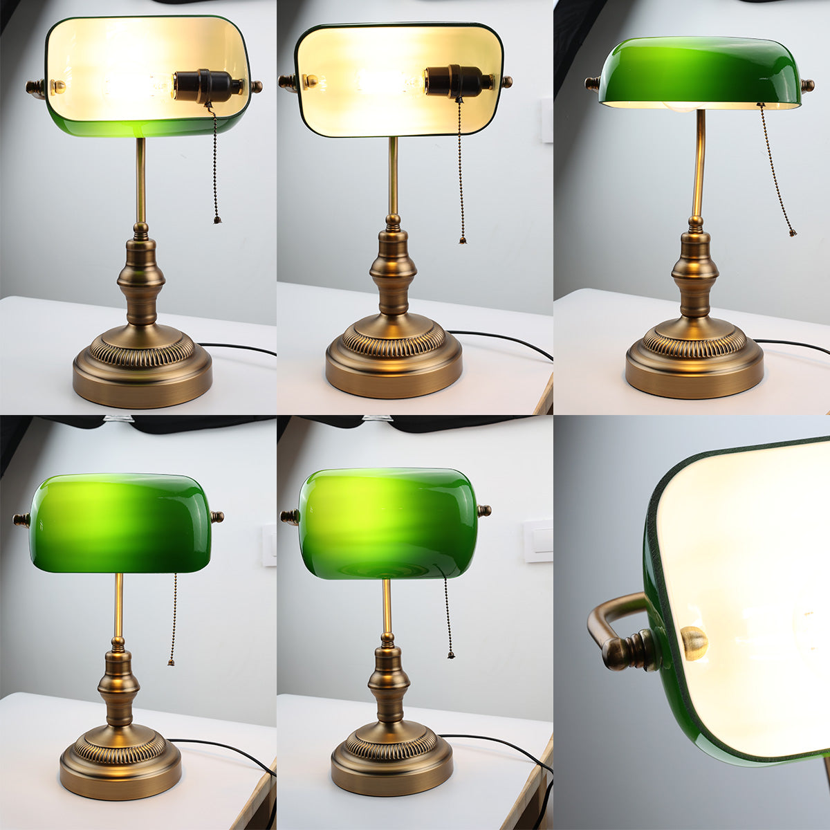 Green Banker's Desk Lamp with Pull Chain