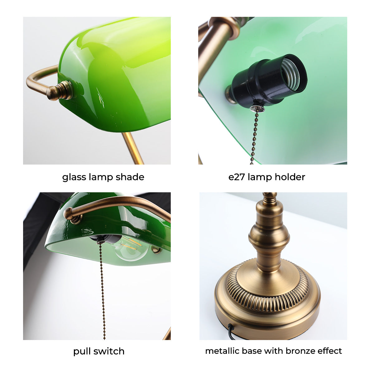 Green Banker's Desk Lamp with Pull Chain