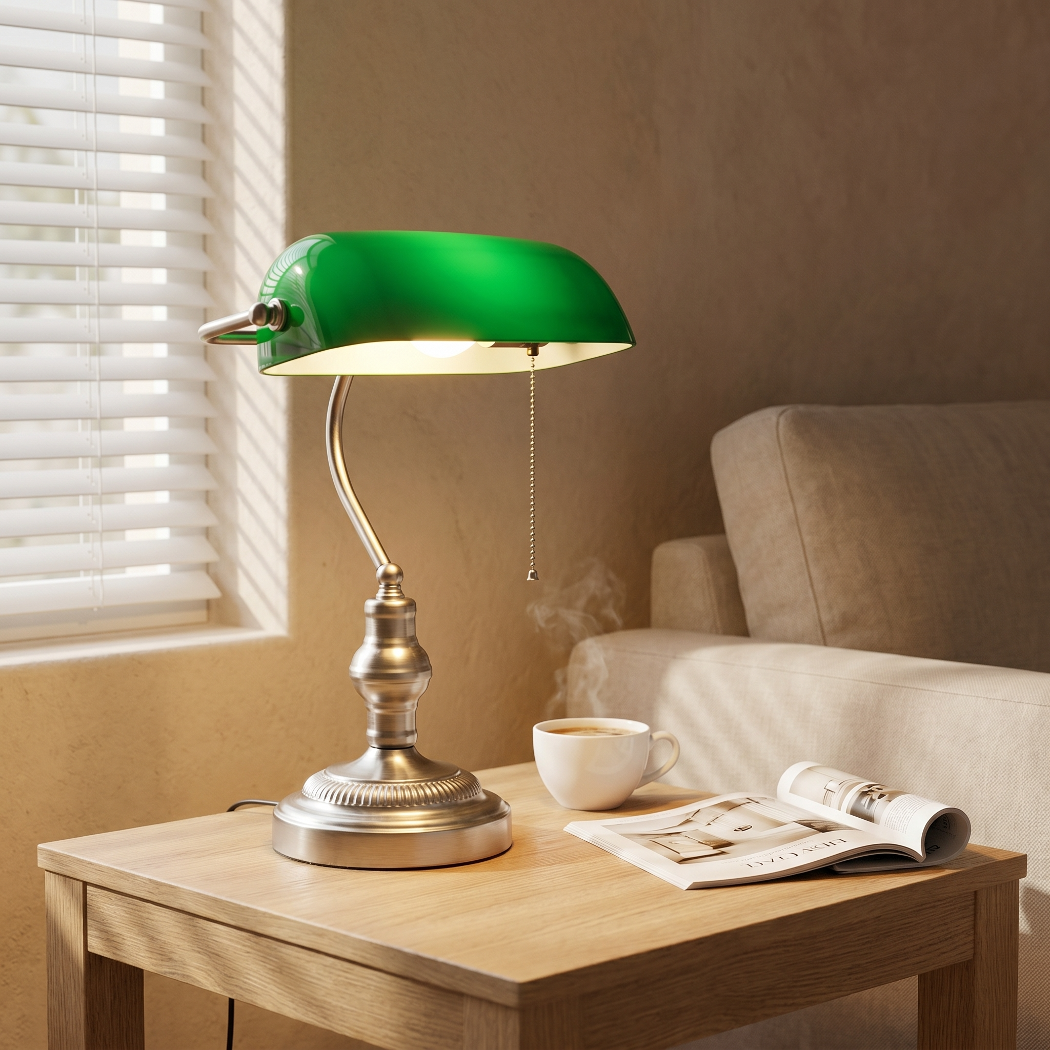 Green Banker's Desk Lamp with Pull Chain
