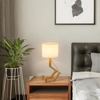 Adjustable Wood Table Lamp with White Fabric Shade