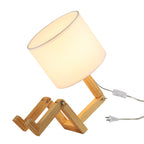 Adjustable Wood Table Lamp with White Fabric Shade
