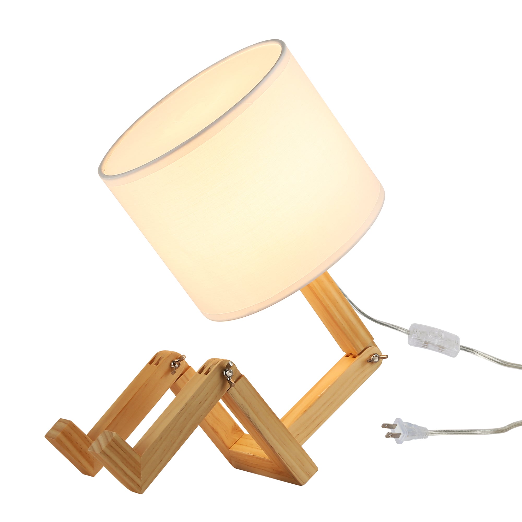Adjustable Wood Table Lamp with White Fabric Shade