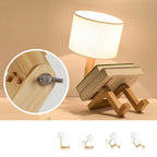 Adjustable Wood Table Lamp with White Fabric Shade