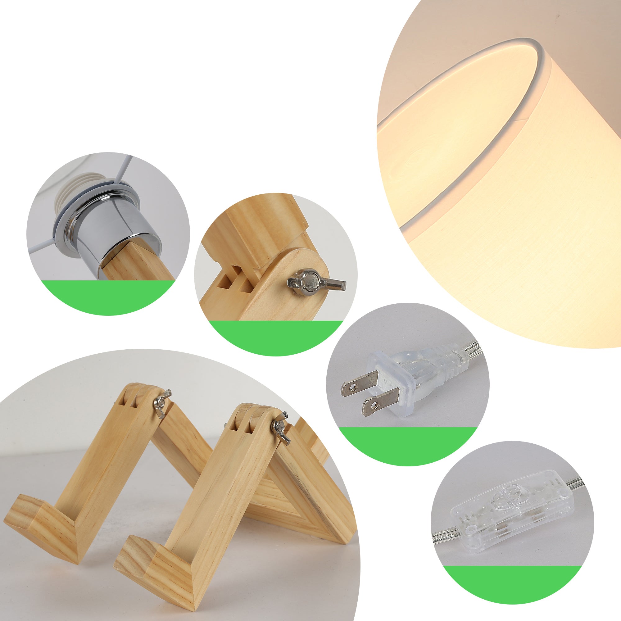 Adjustable Wood Table Lamp with White Fabric Shade