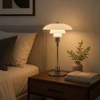 Chrome Layered Reflector Table Lamp with White Shade