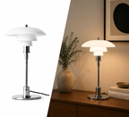 Chrome Layered Reflector Table Lamp with White Shade