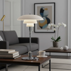 Chrome Layered Reflector Table Lamp with White Shade