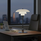 Chrome Layered Reflector Table Lamp with White Shade