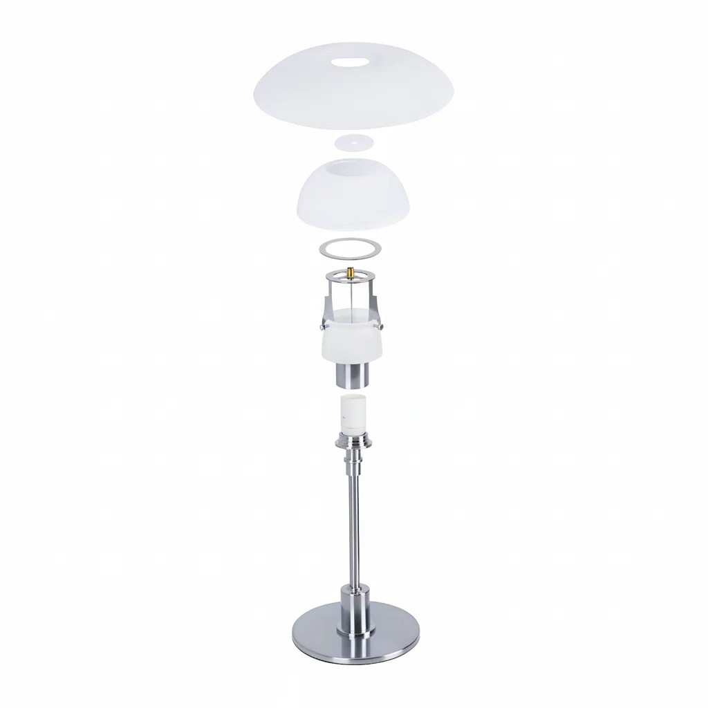 Chrome Layered Reflector Table Lamp with White Shade