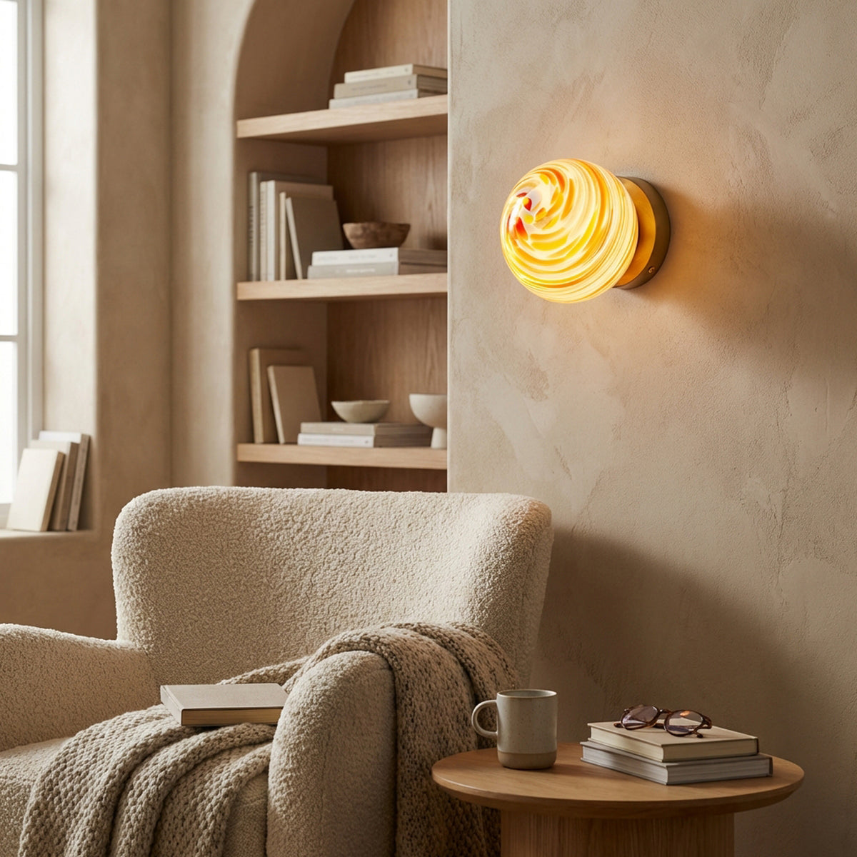 Swirl Glass Wall Sconce with Amber Art Glass Globe
